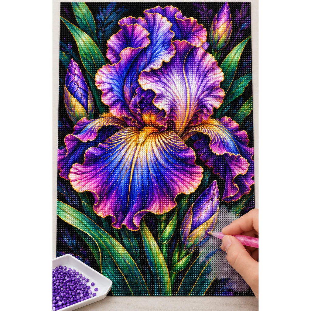 Purple Iris Jewel Bloom Diamond Painting Kit — Diamond painting process
