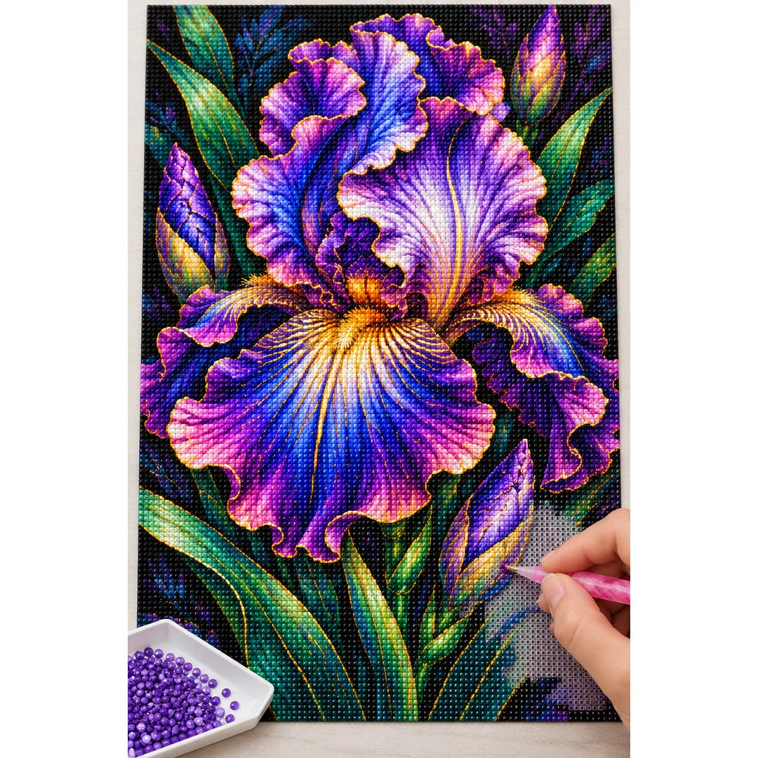 Purple Iris Jewel Bloom Diamond Painting Kit — Diamond painting process