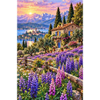 Purple Lupine Mountain Cabin — original artwork on a clean white background