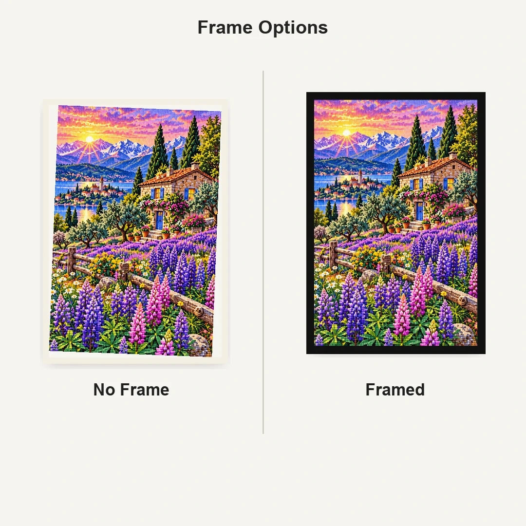 Purple Lupine Mountain Cabin — No Frame and Framed style comparison