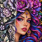 Purple Rose Goddess Diamond Painting Kit — Diamond and canvas detail