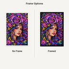 Purple Rose Goddess Diamond Painting Kit — No Frame and Framed comparison