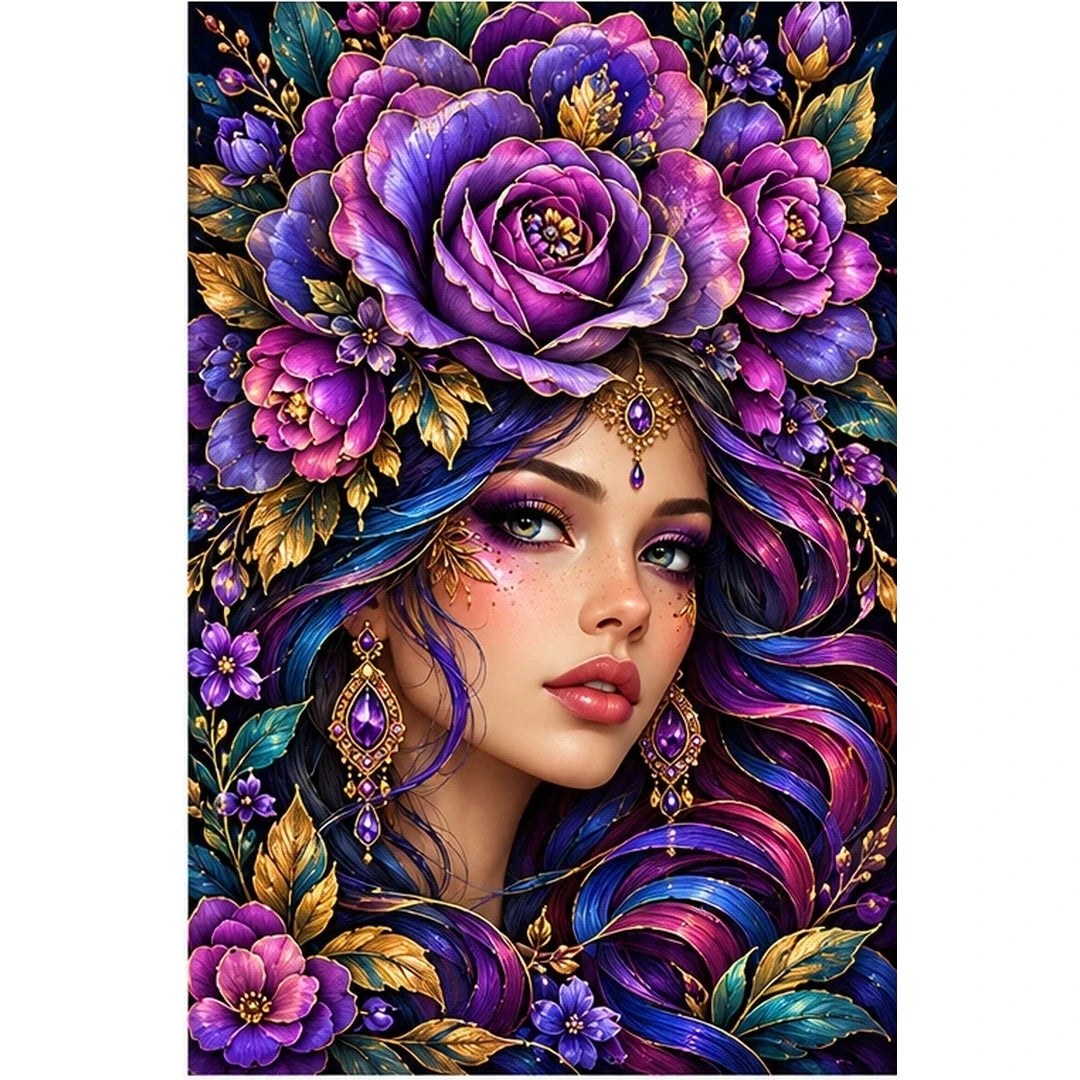 Purple Rose Goddess Diamond Painting Kit — original white-background artwork