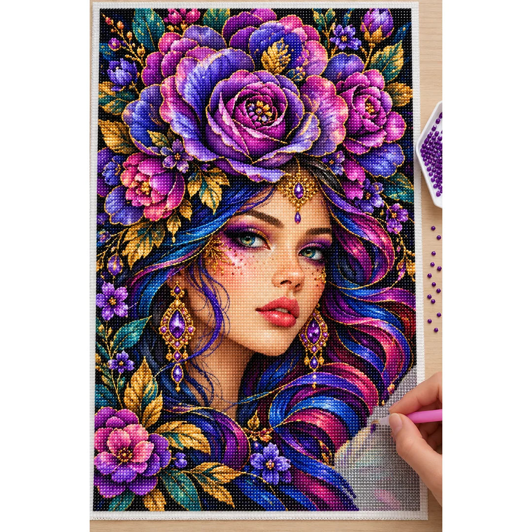 Purple Rose Goddess Diamond Painting Kit — Diamond painting process
