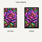 Purple Rose Jewel Bloom Diamond Painting Kit — No Frame and Framed comparison