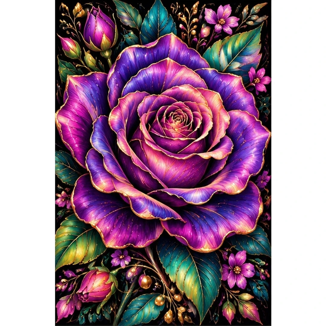 Purple Rose Jewel Bloom Diamond Painting Kit — original white-background artwork