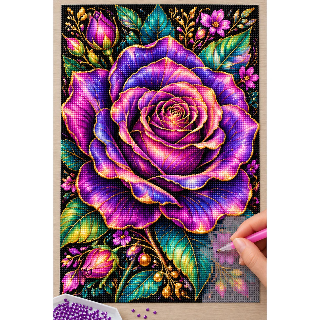 Purple Rose Jewel Bloom Diamond Painting Kit — Diamond painting process