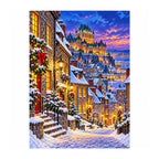 White-background finished diamond painting of Quebec Old Town Winter.