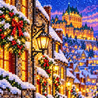 Close-up of drill details in the Quebec Old Town Winter diamond painting.
