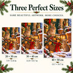 Portrait size guide for the rabbits and evergreen basket design: 20 × 30, 30 × 40, and 40 × 50 cm