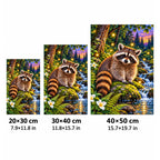 Raccoon Fireflies Woodland Stream Diamond Painting Kit — 20 by 30, 30 by 40, and 40 by 50 centimeter size guide