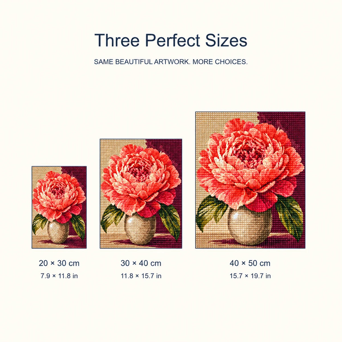 Three canvas sizes for Radiant Coral Bloom