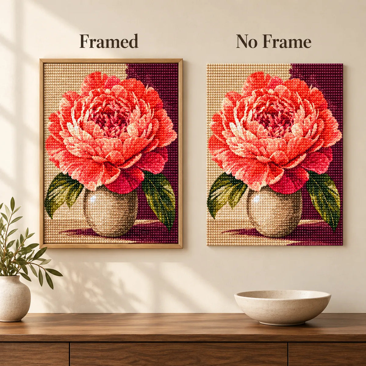 Framed and no-frame comparison for Radiant Coral Bloom