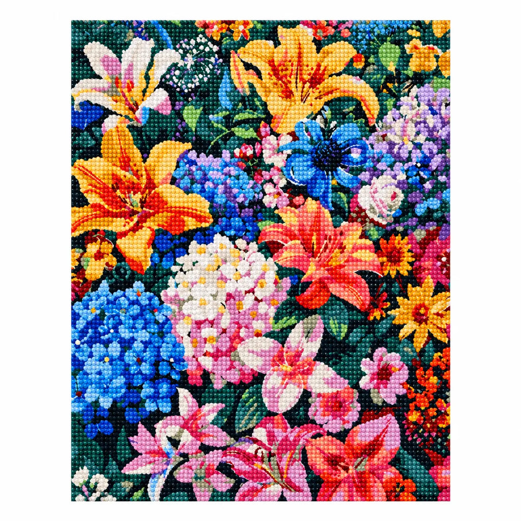 White-background finished diamond painting of Garden Radiance