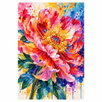 Finished diamond painting of radiant peony bloom.