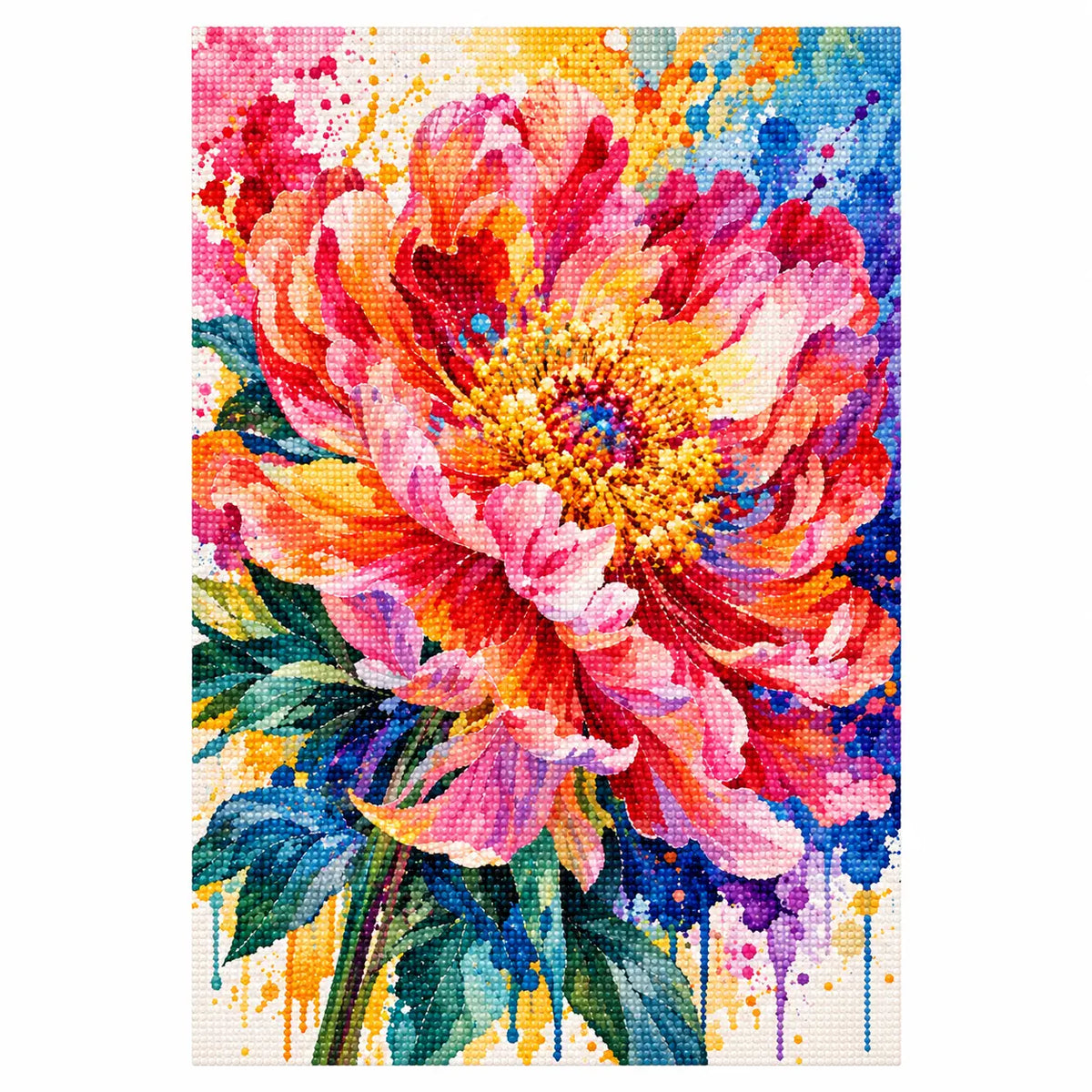 Finished diamond painting of radiant peony bloom.
