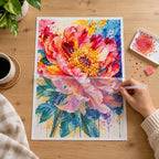 Diamond painting process for radiant peony bloom.