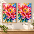 Framed and no-frame comparison for Radiant Peony Bloom Diamond Painting Kit.
