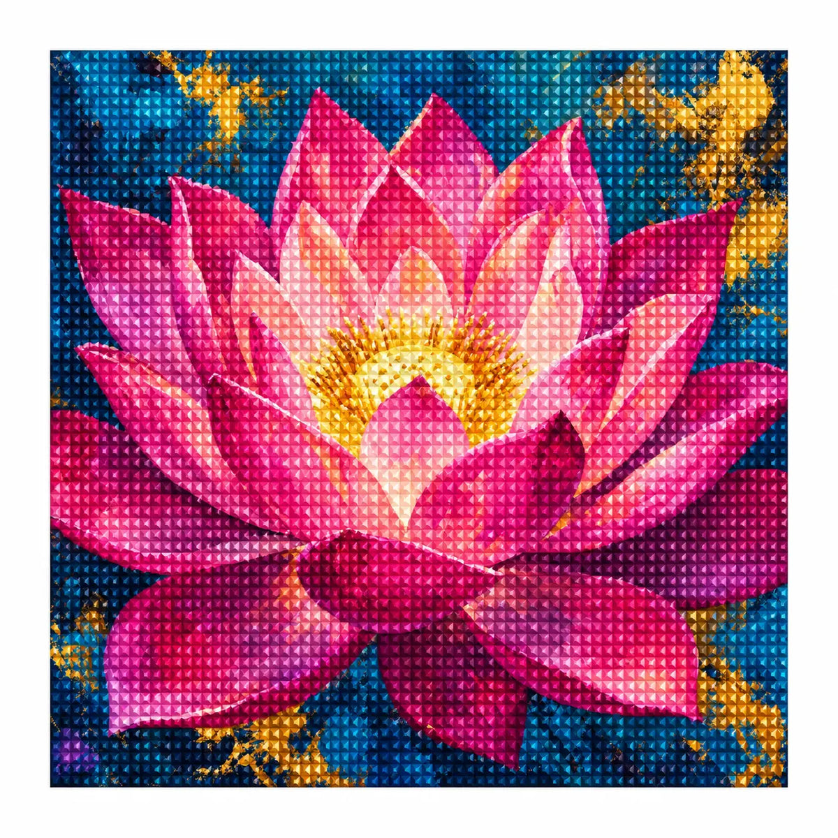 White-background finished diamond painting of Radiant Lotus Bloom