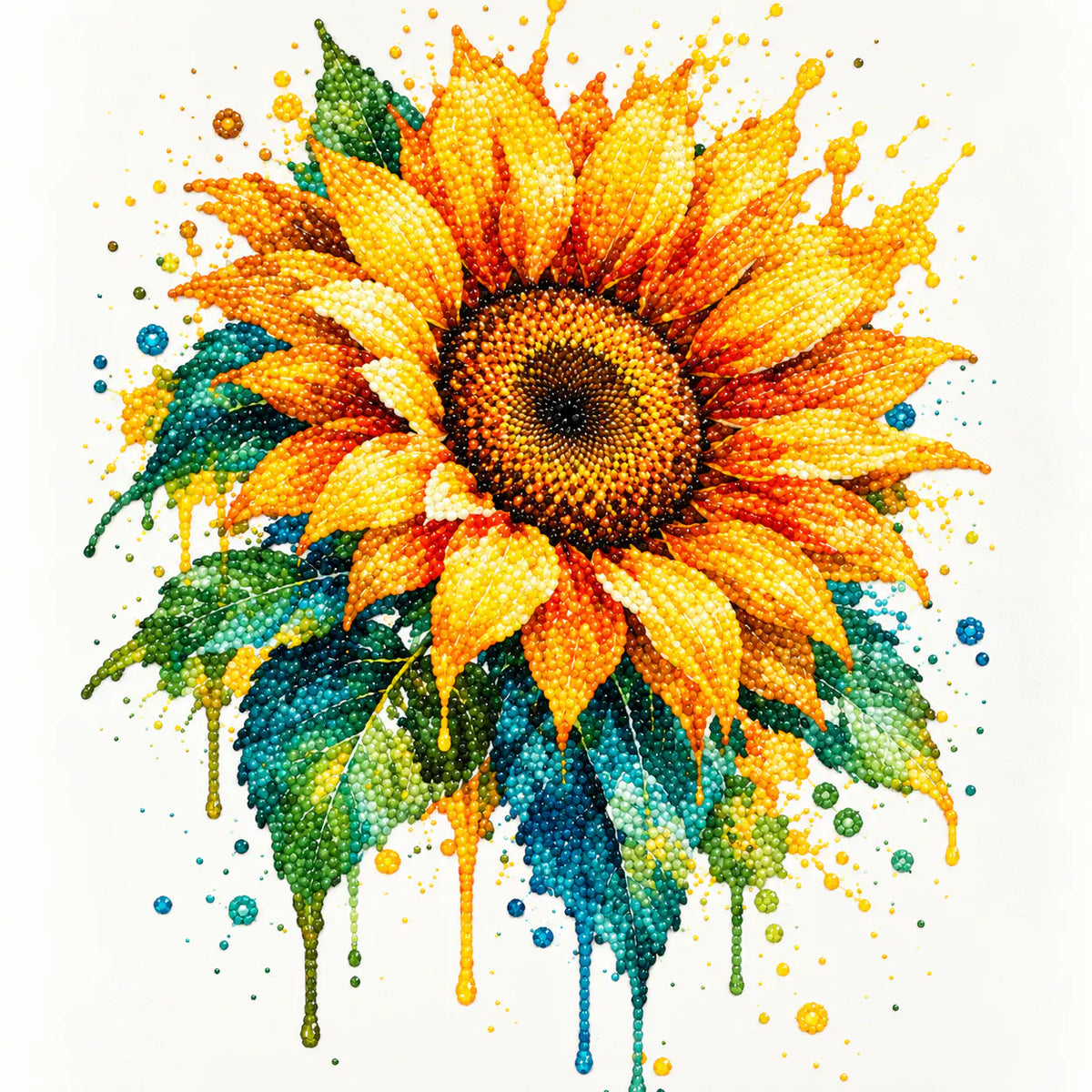 Finished diamond painting of radiant sunburst bloom.