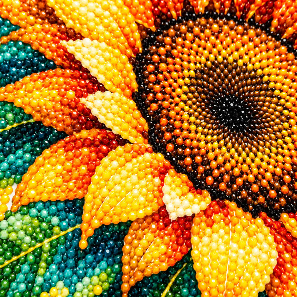 Close-up of diamond drill details in radiant sunburst bloom.