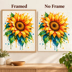 Framed and no-frame comparison for Radiant Sunburst Bloom Diamond Painting Kit.