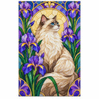 Ragdoll Cat Purple Irises Diamond Painting Kit — finished diamond painting on white background