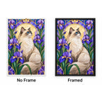 Ragdoll Cat Purple Irises Diamond Painting Kit — No Frame and Framed style comparison