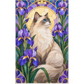 Ragdoll Cat Purple Irises Diamond Painting Kit — original white-background artwork
