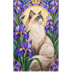 Ragdoll Cat Purple Irises Diamond Painting Kit — original white-background artwork