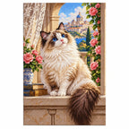 Ragdoll Cat Rose Window Diamond Painting Kit finished diamond artwork on white background