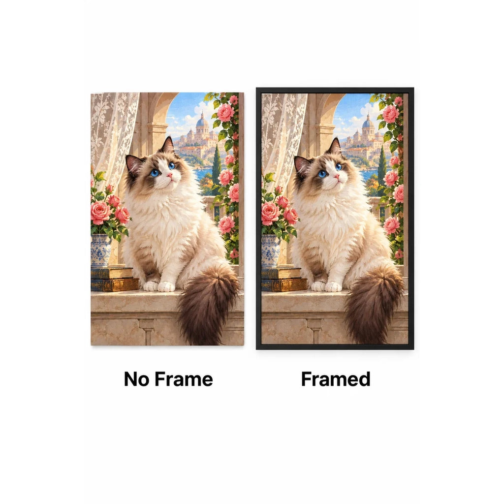 Ragdoll Cat Rose Window Diamond Painting Kit No Frame and Framed comparison
