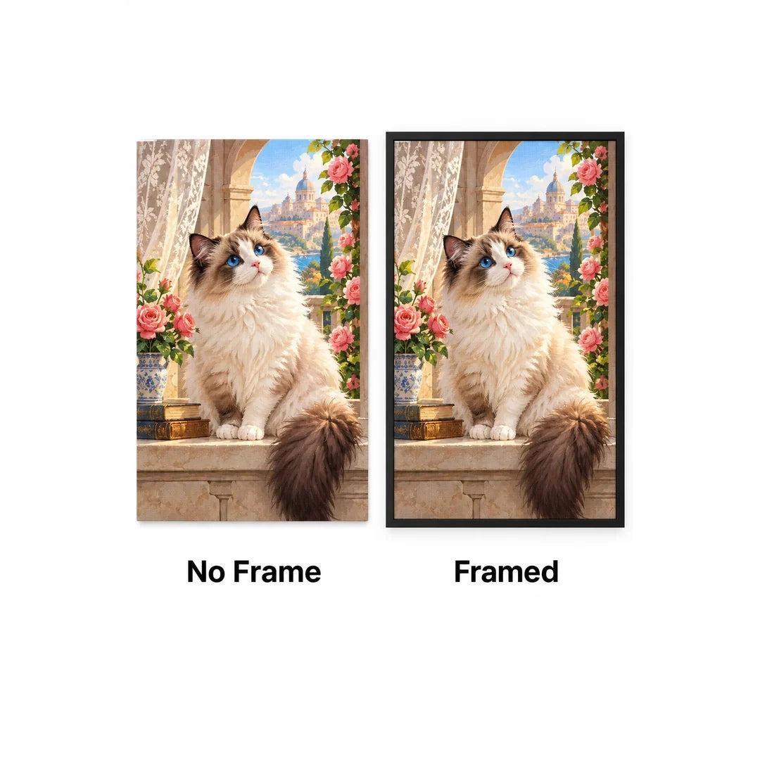 Ragdoll Cat Rose Window Diamond Painting Kit No Frame and Framed comparison