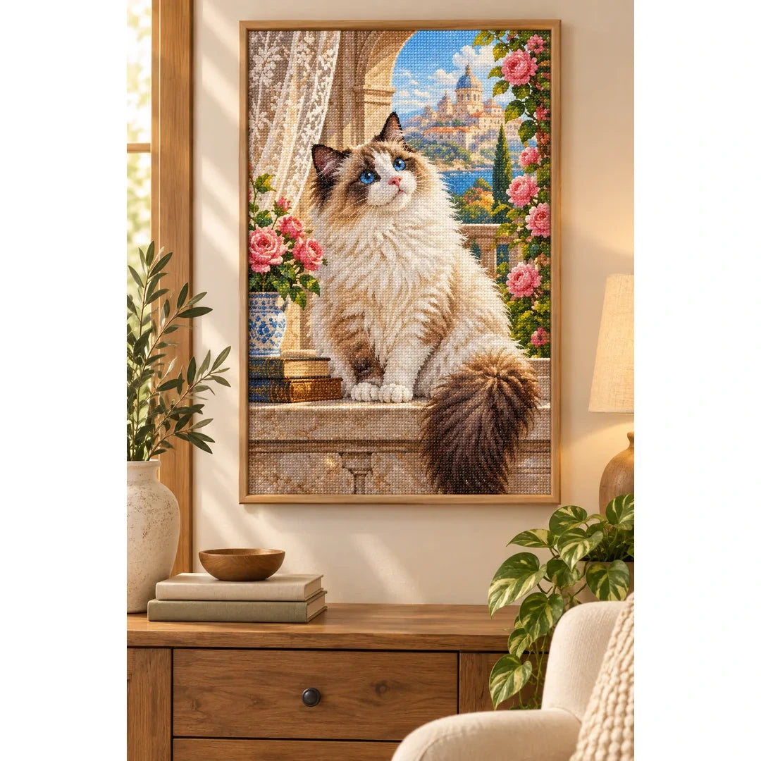 Ragdoll Cat Rose Window Diamond Painting Kit home decor scene