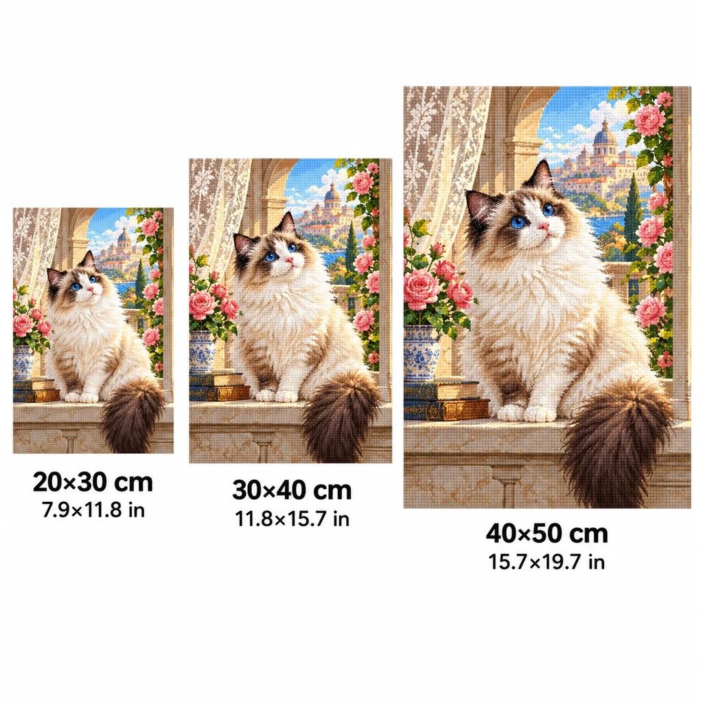 Ragdoll Cat Rose Window Diamond Painting Kit size guide