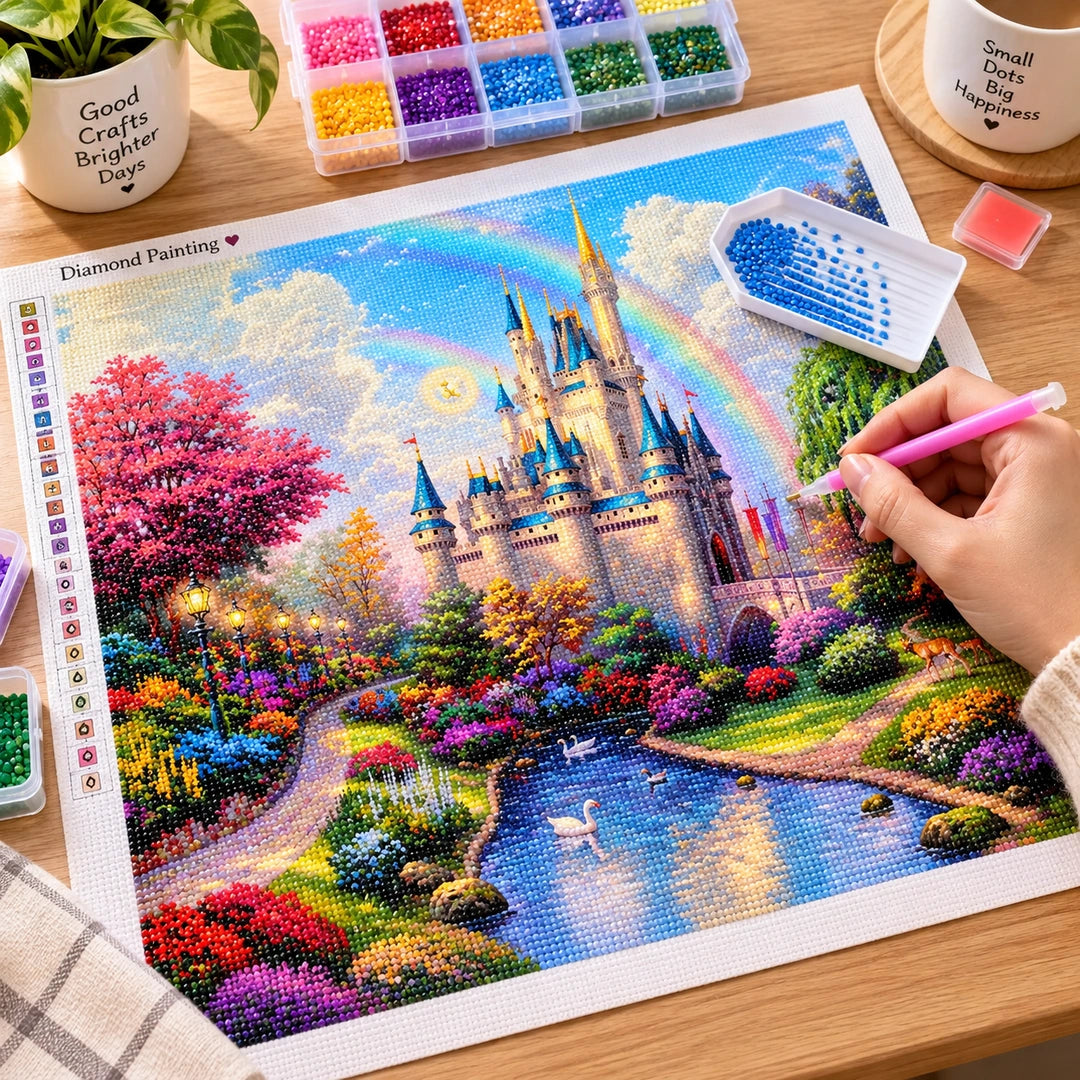 Rainbow Castle Fantasy Diamond Painting Kit diamond painting process
