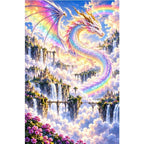 Rainbow Cloud Dragon Waterfalls — original artwork on a clean white background