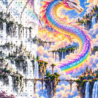 Rainbow Cloud Dragon Waterfalls — close-up canvas and resin drill detail