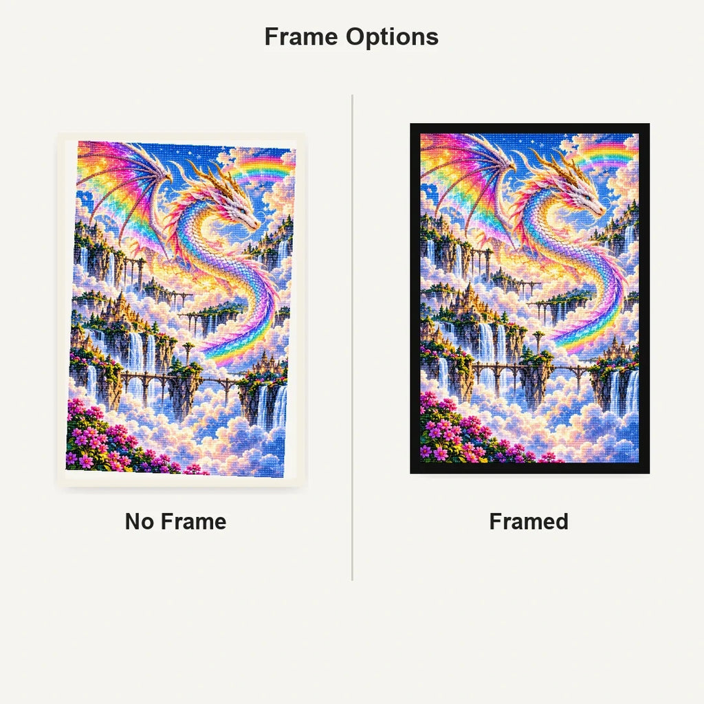Rainbow Cloud Dragon Waterfalls — No Frame and Framed style comparison