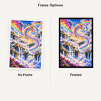 Rainbow Cloud Dragon Waterfalls — No Frame and Framed style comparison