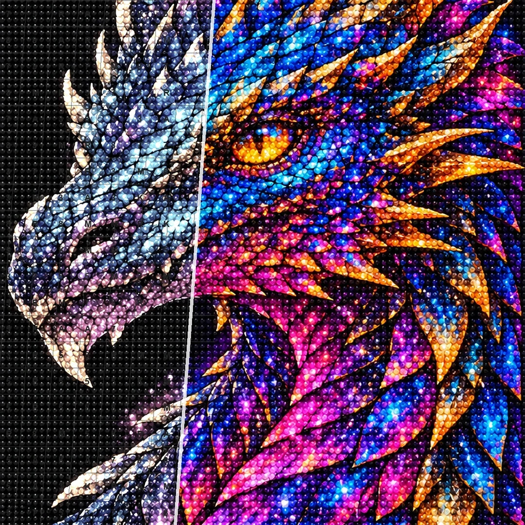 Rainbow Ember Mosaic Dragon diamond drill and canvas detail