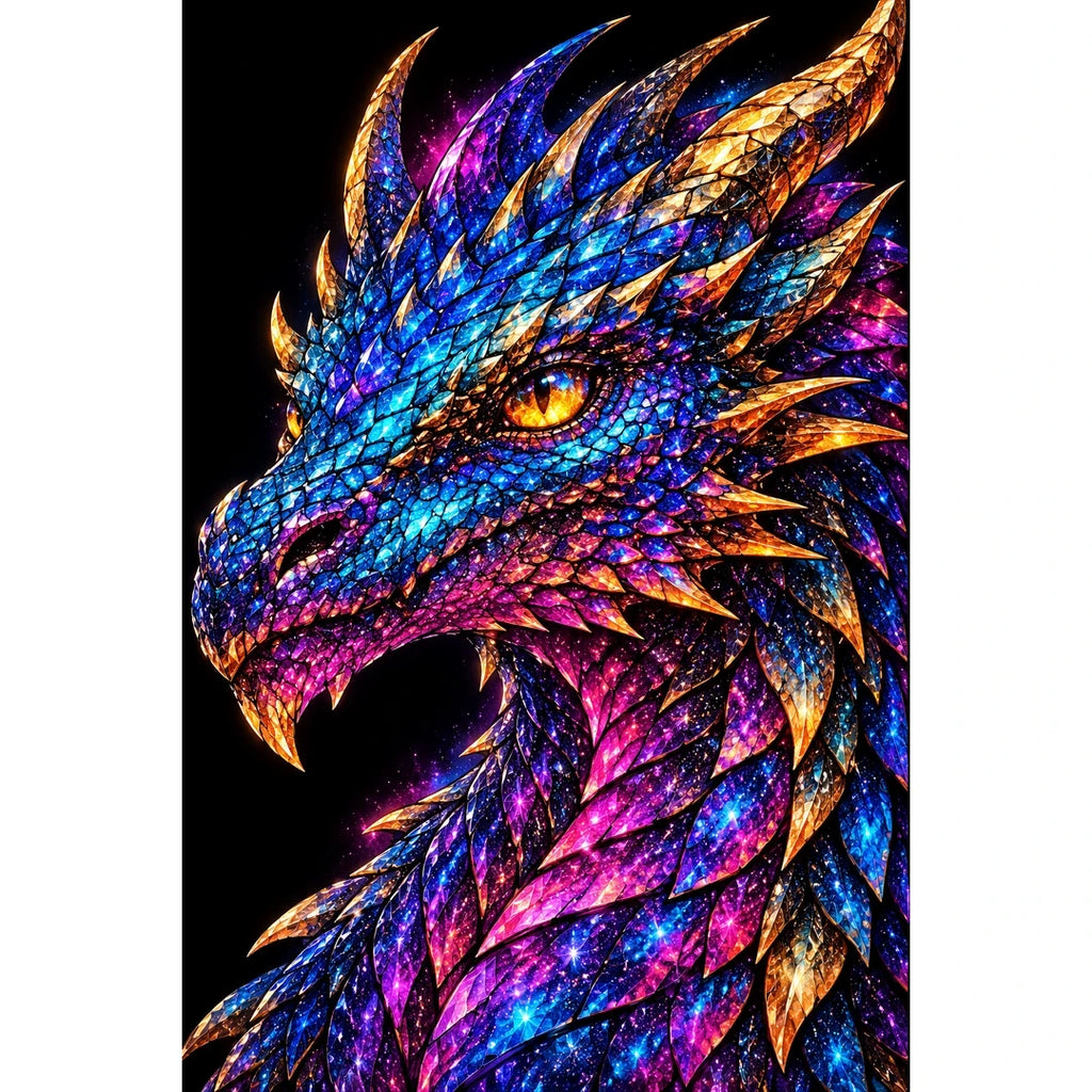 Rainbow Ember Mosaic Dragon original artwork on white background