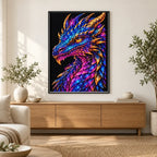 Rainbow Ember Mosaic Dragon finished diamond painting in a home interior