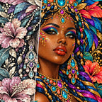 Rainbow Feather Queen diamond drill and canvas detail