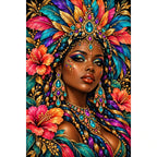 Rainbow Feather Queen finished diamond painting on white background