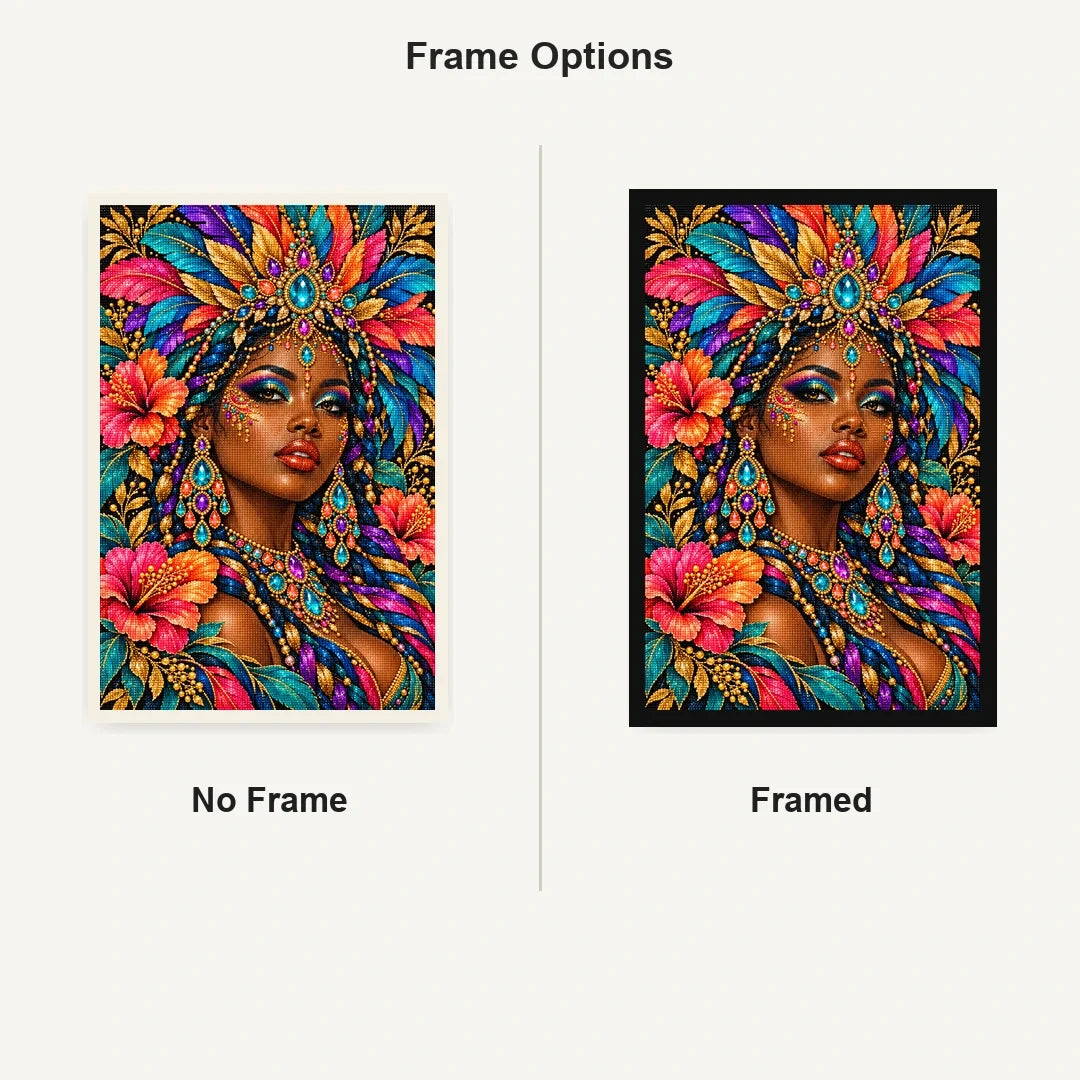 Rainbow Feather Queen No Frame and Framed style comparison
