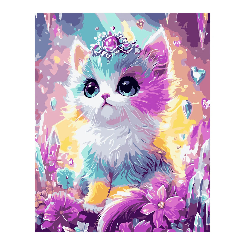Rainbow Kitten with Crystal Crown completed artwork on a clean white background