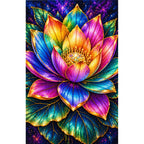 Rainbow Lotus Bloom Diamond Painting Kit — Finished white-background diamond painting