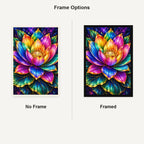 Rainbow Lotus Bloom Diamond Painting Kit — No Frame and Framed comparison