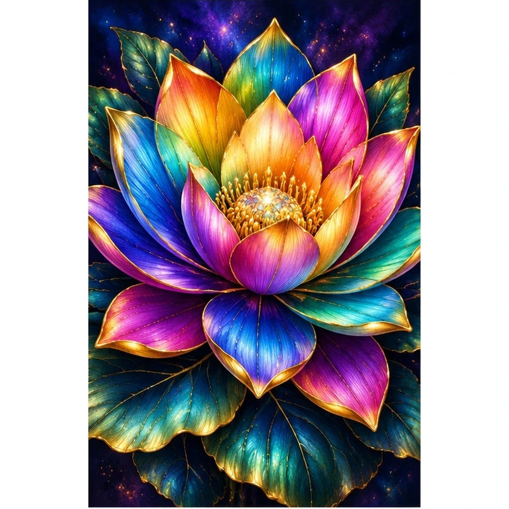 Rainbow Lotus Bloom Diamond Painting Kit — original white-background artwork